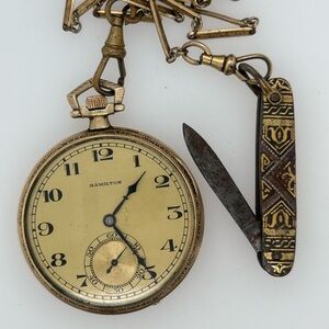 Vintage Hamilton pocket watch with pocket knife & chain